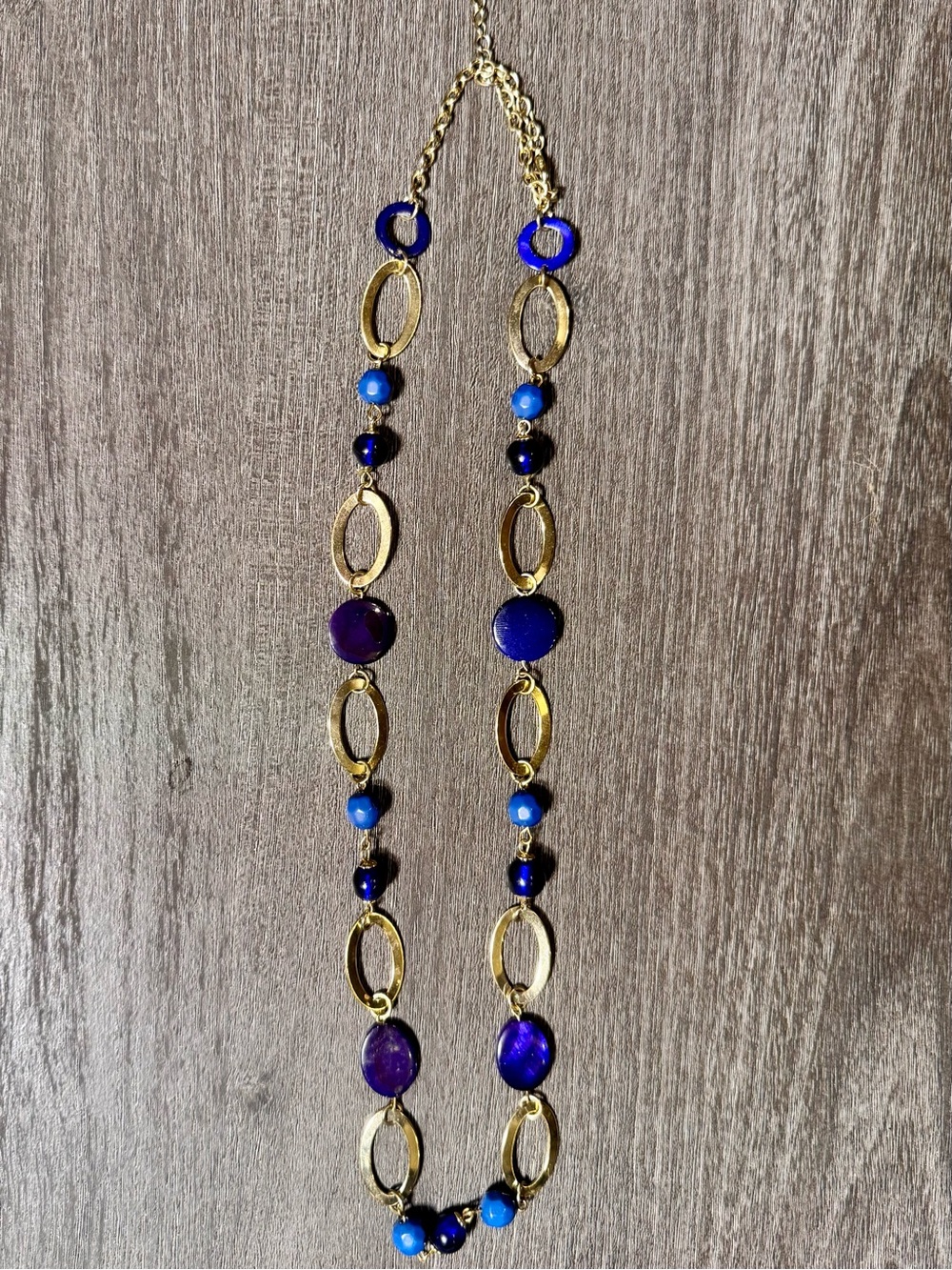 Adjustable Gold Chain Necklace with Blue Beads